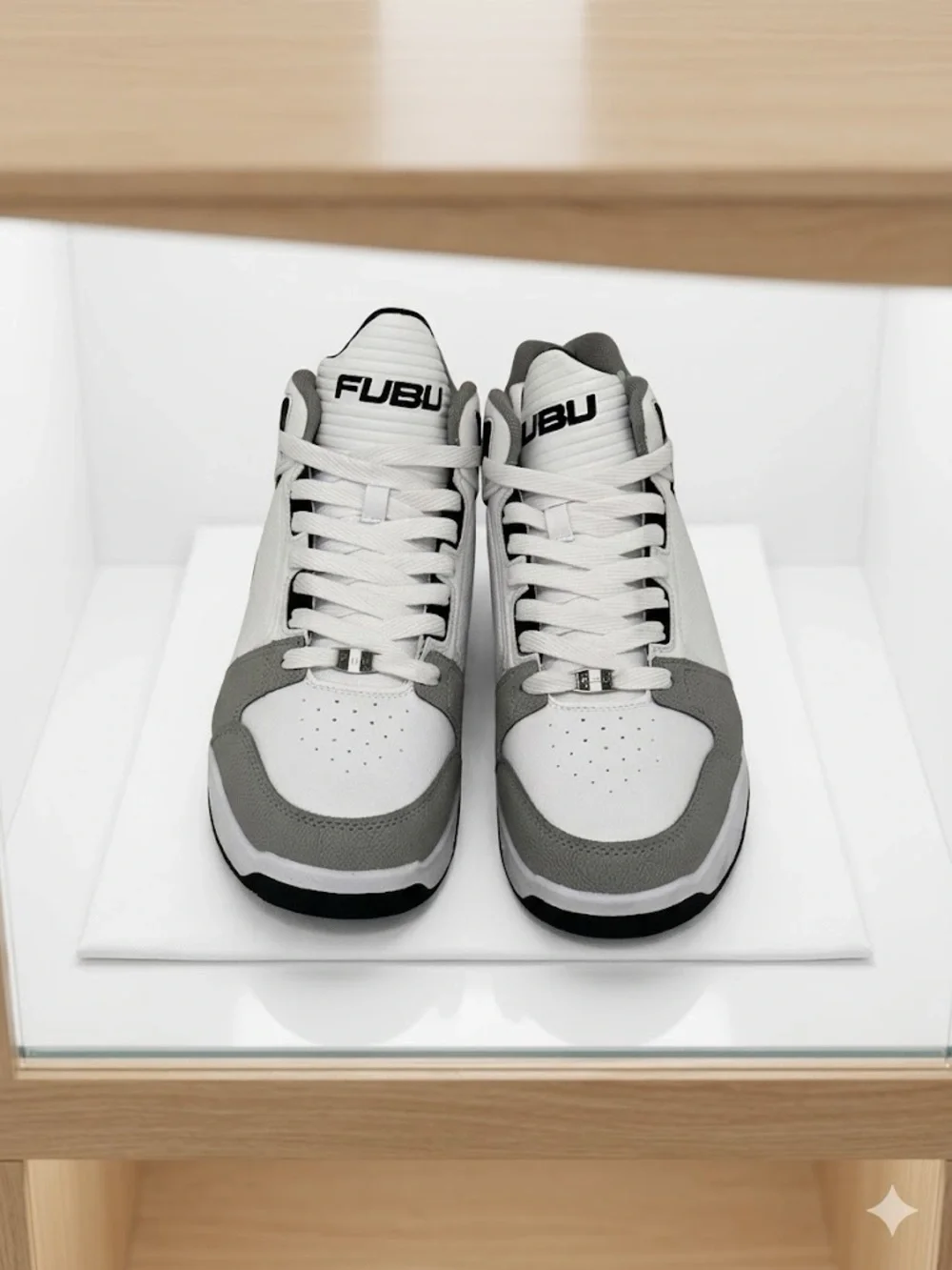 FUBU White and Gray Retro Court Sneakers - Picture 2 of 12